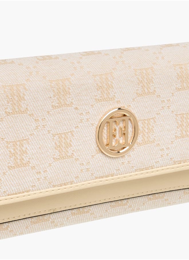 Women Monogram Textured Wallet with Button Closure