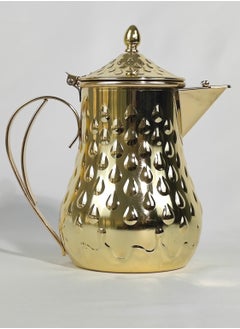 HTH Classic Arabic Style Water Drop Pattern Coffee Dallah Pot Rustproof Premium Stainless Steel Teapot Mirror Finish Coffee Kettle Easy Pour Spout Tea Kettle with Hinged Lid and Ergonomic Handle Dishwasher Safe Induction Safe Teapot for Office Home 1/1.5/2 L  - Image 1