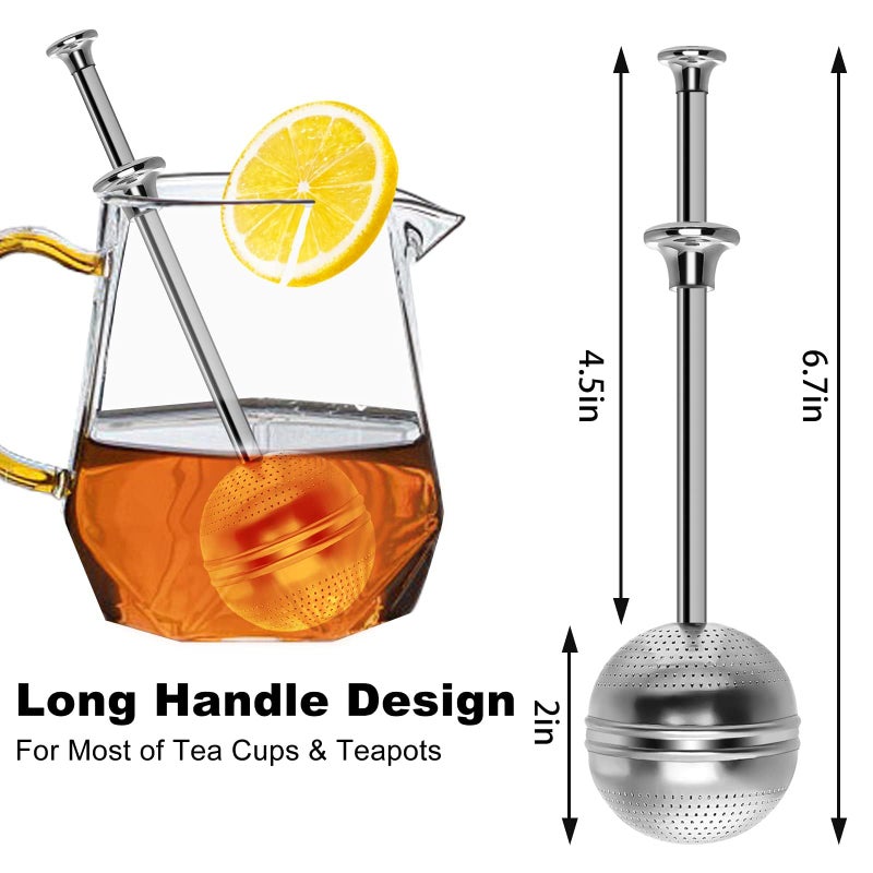 Numola Long Handle Tea Ball Stainless Steel, 2Pcs Premium Tea Infuser Filter for Loose Leaf Tea, Reusable Fine Mesh Tea Interval Diffuser Strainer for Cup and Teapot - Image 2