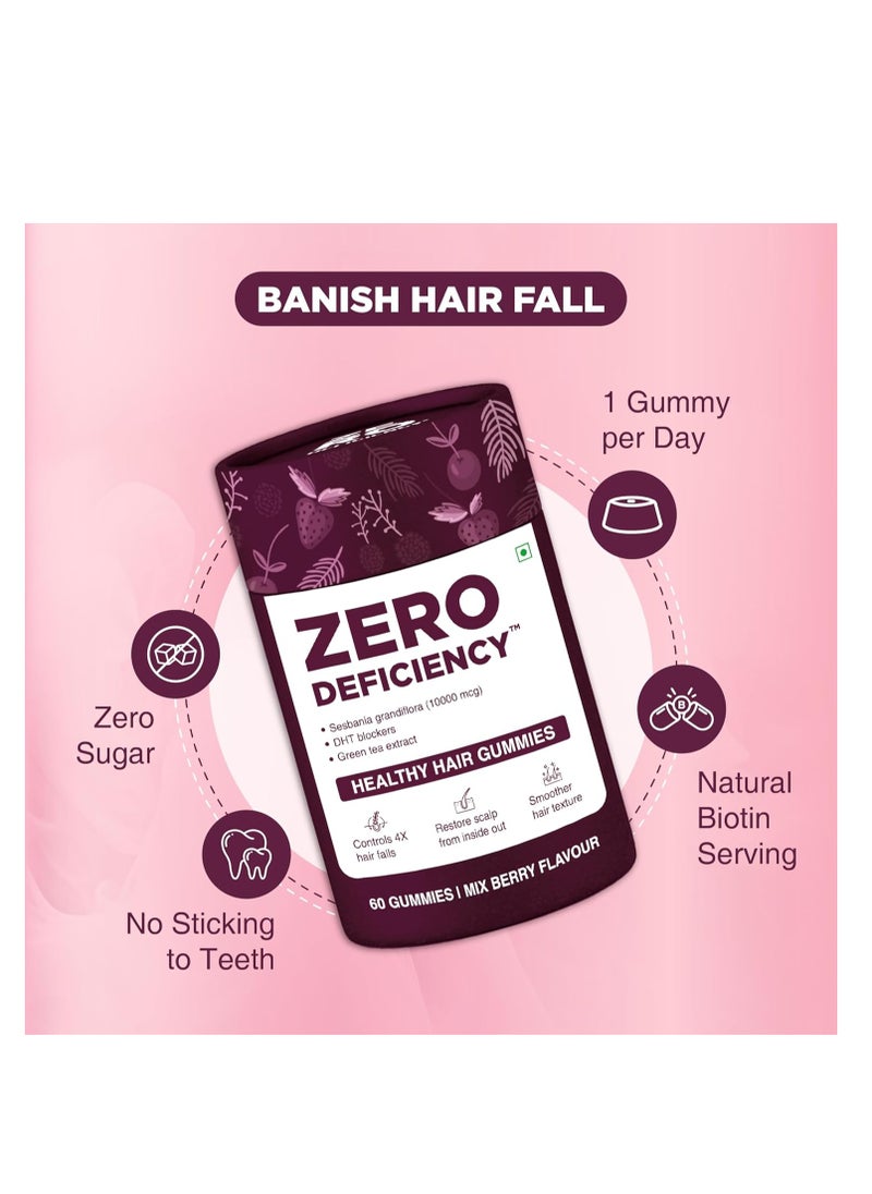 Zero Healthy Hair Gummies with Biotin   With Vitamin A C  E  Zinc  Fibre  Sesbania Grandiflora and  DHT Blocker   For Healthy and Strong Hair  60 Days Pack 100% Vegan  Hair Growth Solution  - Image 2