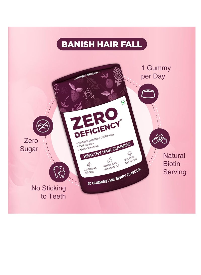 Zero Healthy Hair Gummies with Biotin   With Vitamin A C  E  Zinc  Fibre  Sesbania Grandiflora and  DHT Blocker   For Healthy and Strong Hair  60 Days Pack 100% Vegan  Hair Growth Solution  - Image 3