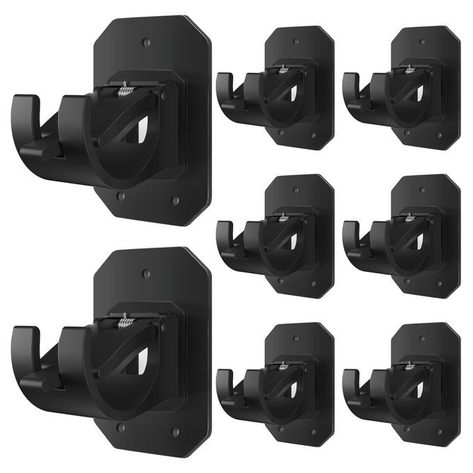 8PCS Upgraded No Drill Curtain Rod Brackets No Drilling Self Adhesive Curtain Rod Holder Hooks Nail Free Adjustable Curtain Rod Hook Curtain Hangers for Bathroom Kitchen Home Bathroom and HotelBlack