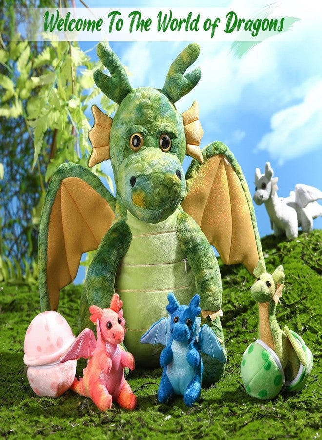 Arrowbash 7 Pcs Dragon Plush Toys Gift Set 15.75" Large Dragon Mom Stuffed Animal with 4 Cute Babies and 2 Eggs in Mommy's Belly for Kids Birthday Christmas Classroom Prizes(Green) - Image 5