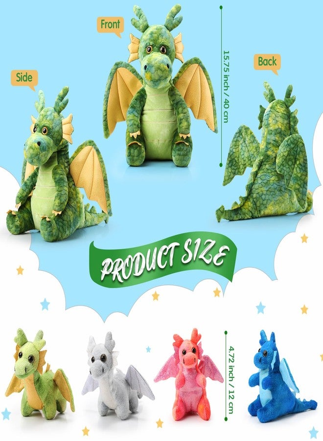 Arrowbash 7 Pcs Dragon Plush Toys Gift Set 15.75" Large Dragon Mom Stuffed Animal with 4 Cute Babies and 2 Eggs in Mommy's Belly for Kids Birthday Christmas Classroom Prizes(Green) - Image 2