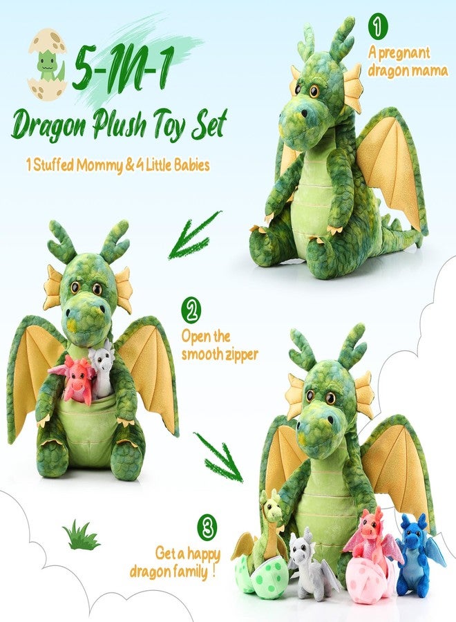 Arrowbash 7 Pcs Dragon Plush Toys Gift Set 15.75" Large Dragon Mom Stuffed Animal with 4 Cute Babies and 2 Eggs in Mommy's Belly for Kids Birthday Christmas Classroom Prizes(Green) - Image 4
