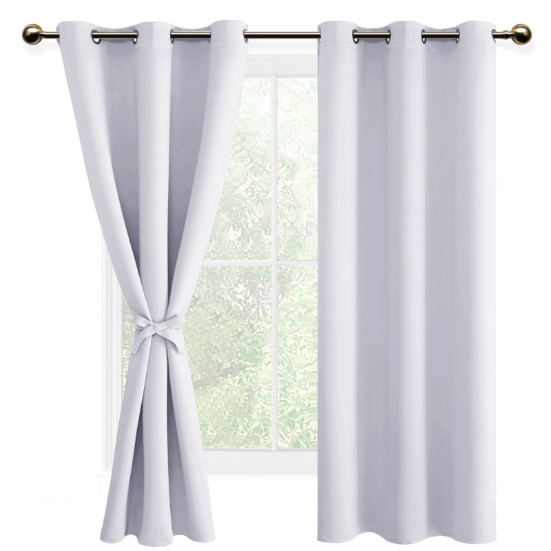 DWCN Greyish White Curtains for Bedroom Thermal Insulated Room Darkening Energy Saving Curtains for Living Room Set of 2 Panels Sewn with Tiebacks Grommet Top W 42 x L 63