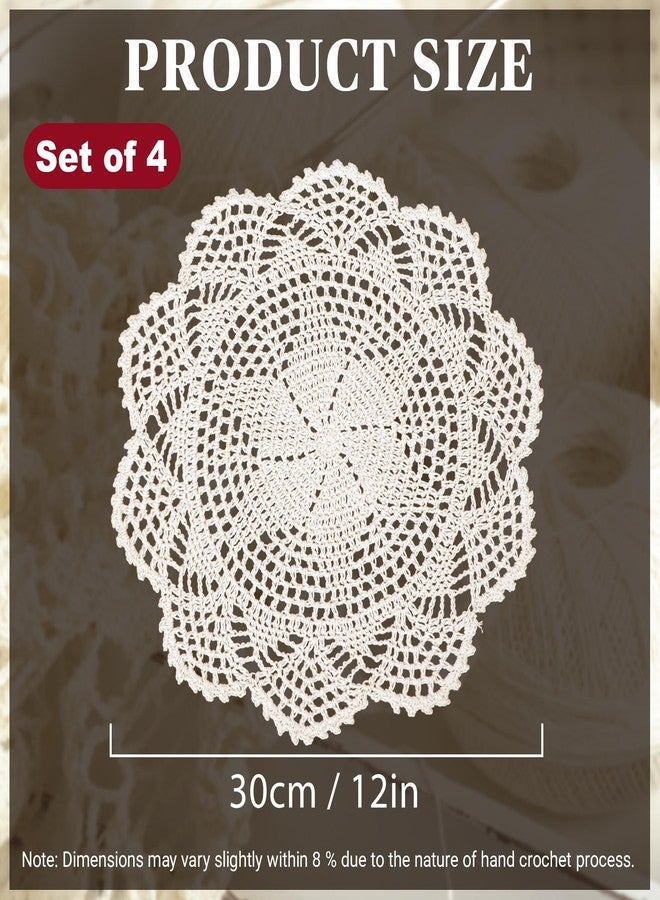 kilofly Crochet Cotton Lace Table Placemats Doilies Value Pack, 4pc, Hexa, Beige, 12 inch - Image 2