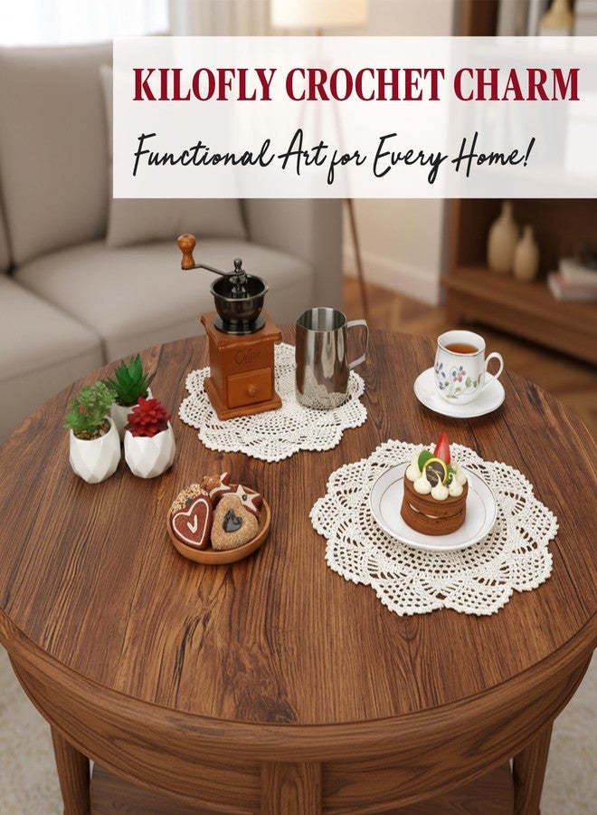 kilofly Crochet Cotton Lace Table Placemats Doilies Value Pack, 4pc, Hexa, Beige, 12 inch - Image 5