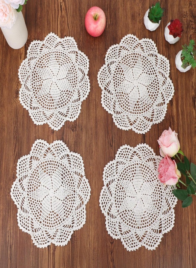 kilofly Crochet Cotton Lace Table Placemats Doilies Value Pack, 4pc, Hexa, Beige, 12 inch - Image 1