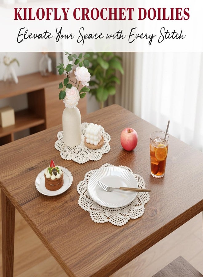 kilofly Crochet Cotton Lace Table Placemats Doilies Value Pack, 4pc, Hexa, Beige, 12 inch - Image 4