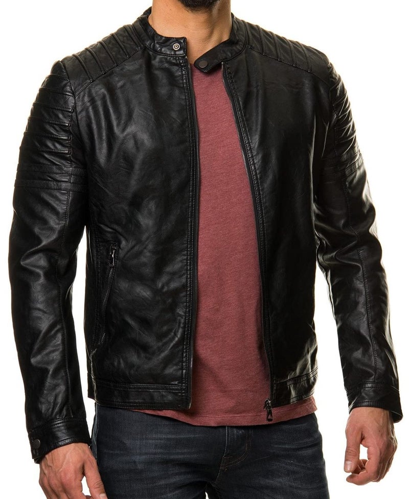 DECIMAL Men's Black REAL Lambskin Leather Biker Jacket VINTAGE GENUINE MOTORCYCLE JACKETS FOR MEN (Medium) - Image 5