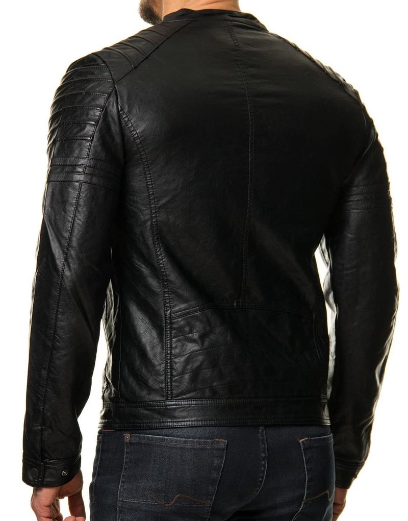 DECIMAL Men's Black REAL Lambskin Leather Biker Jacket VINTAGE GENUINE MOTORCYCLE JACKETS FOR MEN (Medium) - Image 2