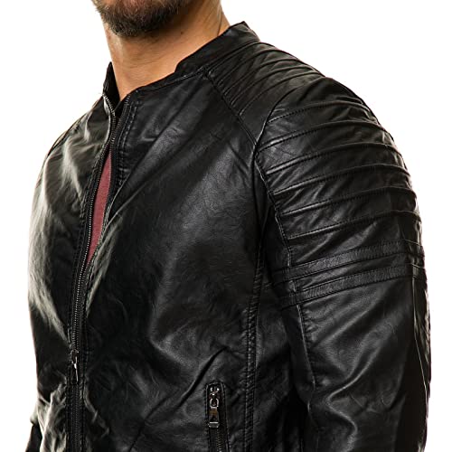 DECIMAL Men's Black REAL Lambskin Leather Biker Jacket VINTAGE GENUINE MOTORCYCLE JACKETS FOR MEN (Medium) - Image 3