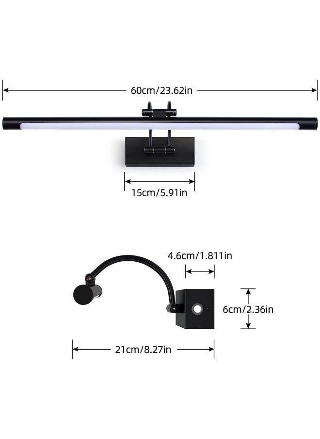 HUA QIANG WANG - Black LED Mirror Front Light Bathroom Vanity Light Fixture with Switch, 15W 60CM Cabinet Picture Wall Lights, 3-Color Indoor Lighting Wall Sconce Bedside Reading Lamp - Image 1