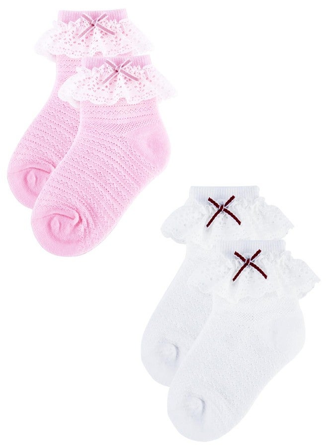 PrinceSasa Summer Ruffle Socks Double Lace Frilly Dress Socks Kids Wedding Girls Socks for Baby (Pack of 2),2E1,size 5-6 Years(6Y) - Image 4