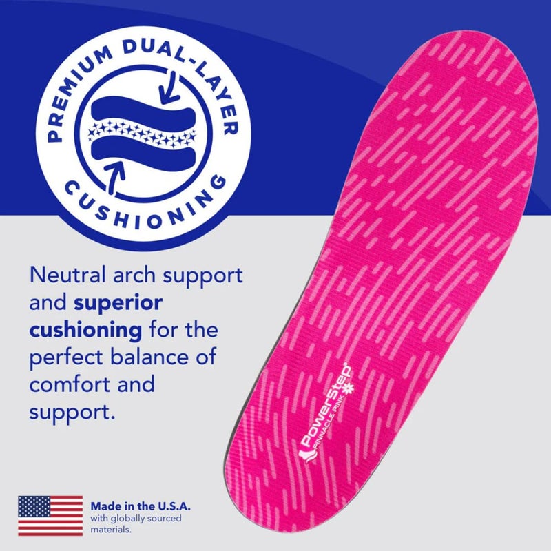 PowerStep Pinnacle Pink Orthotics for Women - Arch Support Inserts for Plantar Fasciitis Relief- Made in USA- Maximum Cushioning Arch Support, Deep Heel Cup for Pronation (W 9-9.5, M 7-7.5) - Image 4