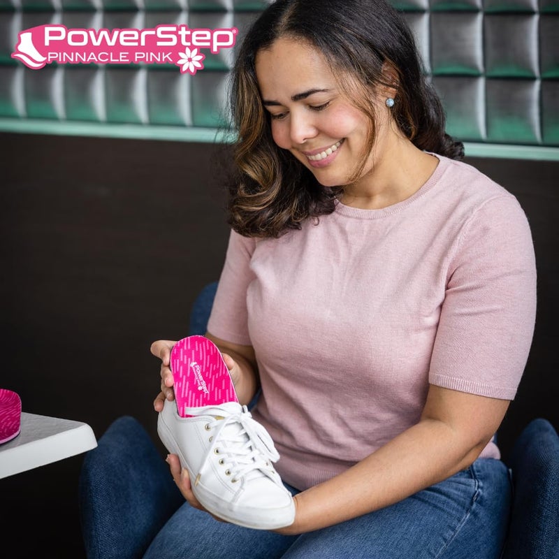 PowerStep Pinnacle Pink Orthotics for Women - Arch Support Inserts for Plantar Fasciitis Relief- Made in USA- Maximum Cushioning Arch Support, Deep Heel Cup for Pronation (W 9-9.5, M 7-7.5) - Image 5