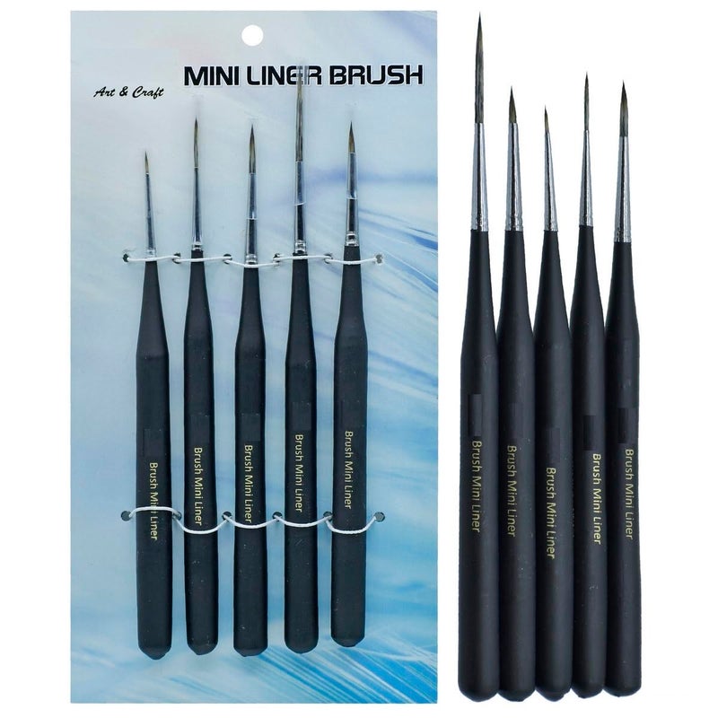Brush Mini Liner Black Handle Set of 5 Pcs  - Image 3