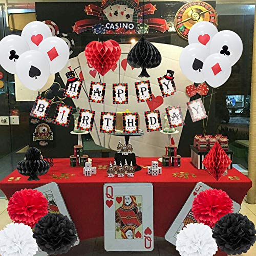Easy Joy Magician Birthday Party Supplies Poker Themed Las Vegas Casino Themed Latex Balloons Paper Honeycomb Pom Poms Magic Show Photo Booth Props Decoration Easy Joy - Image 5