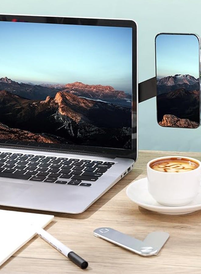 حامل هاتف محمول مغناطيسي لأجهزة الكمبيوتر المحمول، حامل جانبي قابل للتعديل محمول رفيع للغاية لشاشة الهاتف، حامل تمديد فضي قابل للطي للكمبيوتر للهواتف الذكية - Image 3