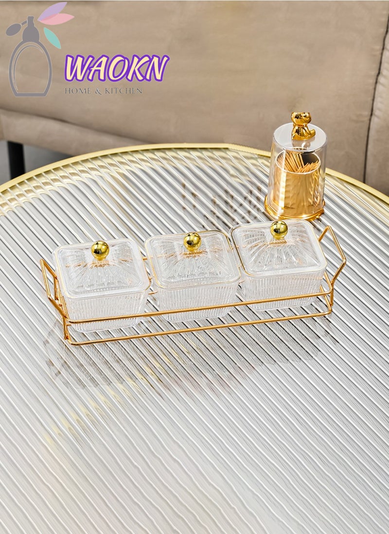 WAOKN - Dried Fruit Tray Storage Plate Set Multifunctional Candy Storage Box Snacks Storage Box with Lid Food Fruit Storage Box Dry Fruit Container Nuts Platter Nuts Storage 3 Box and 1 Plate - Image 1