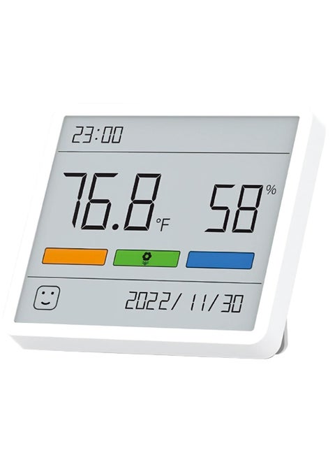 Digital Thermometer Hygrometer for Indoor Use, Room Temperature and Humidity Monitor with Large Display and Clock for Home, Office, Greenhouse, and Warehouse Applications.
