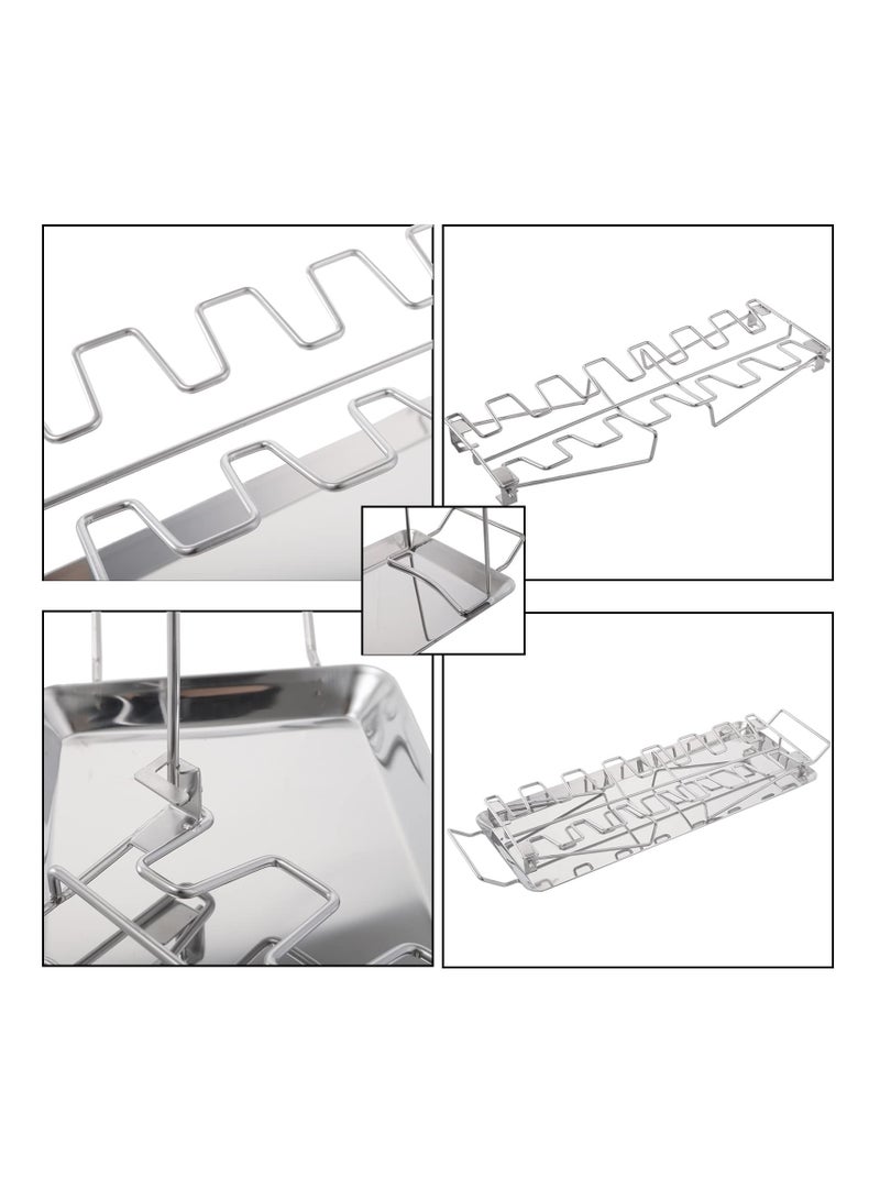 , 14 Slots Chicken Leg Wing Rack, Stainless Steel Display Roaster Stand with Tray, Metal Grill Rack for Poultry, Vegetables, BBQ, Picnic, Dishwasher Safe - Image 5