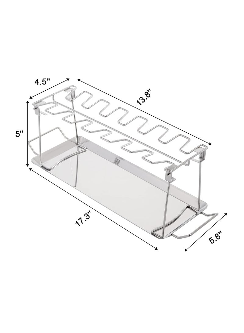 , 14 Slots Chicken Leg Wing Rack, Stainless Steel Display Roaster Stand with Tray, Metal Grill Rack for Poultry, Vegetables, BBQ, Picnic, Dishwasher Safe - Image 3