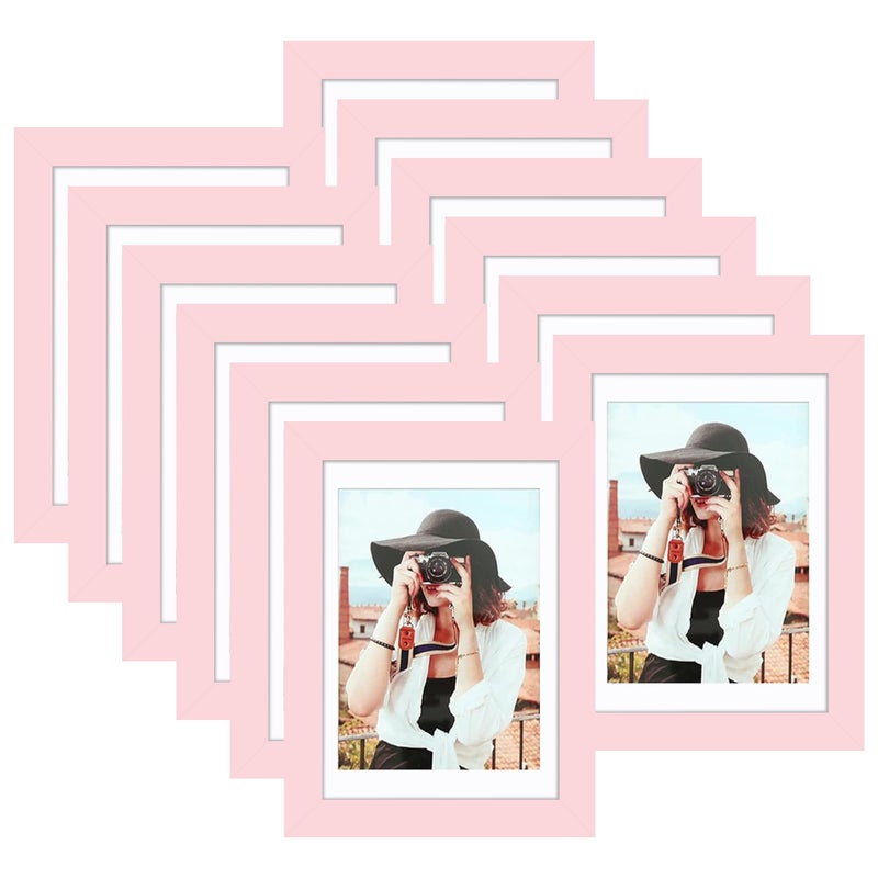 Picrit 5x7 إطار الصورة مجموعة من 12 عرض 4x6 مع حصيرة أو 5x7 دون إطارات صور حصيرة لتركيب الجدار أو الجدول أعلى عرض وردي - Image 1