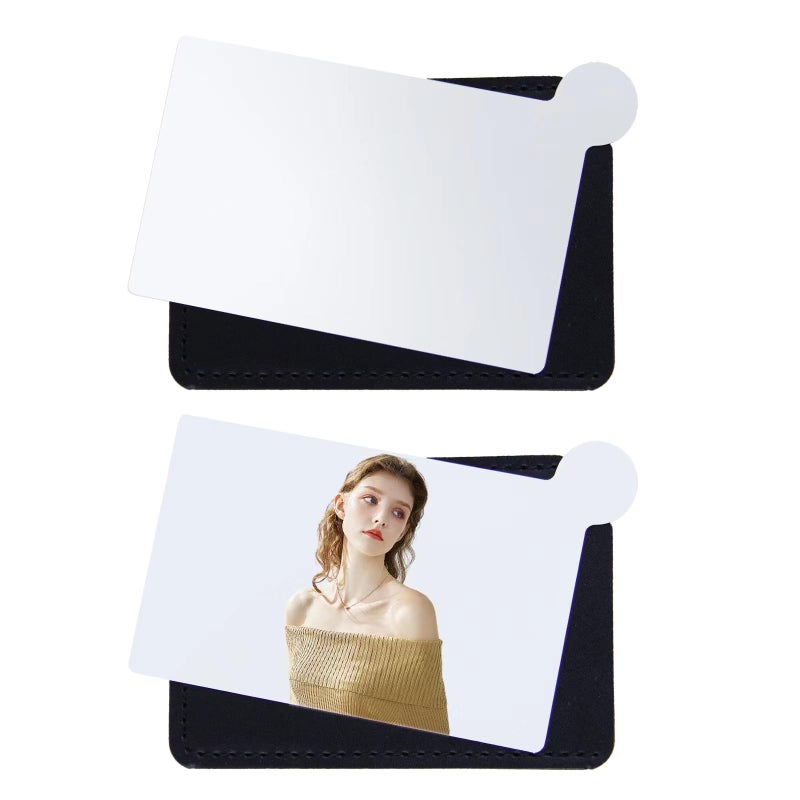 Abvsdu 2 Pcs Pocket Mirror  Stainless Steel Makeup Mirrors Credit Card Mirror Small Compact Purse Mirror Rectangular Handheld Travel Makeup Mirror With Leather Case Holder For Women Men (Black) - Image 1