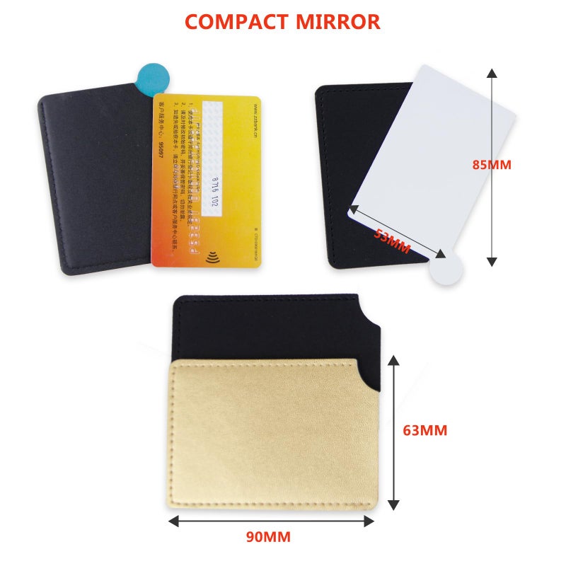 Abvsdu 2 Pcs Pocket Mirror  Stainless Steel Makeup Mirrors Credit Card Mirror Small Compact Purse Mirror Rectangular Handheld Travel Makeup Mirror With Leather Case Holder For Women Men (Black) - Image 2