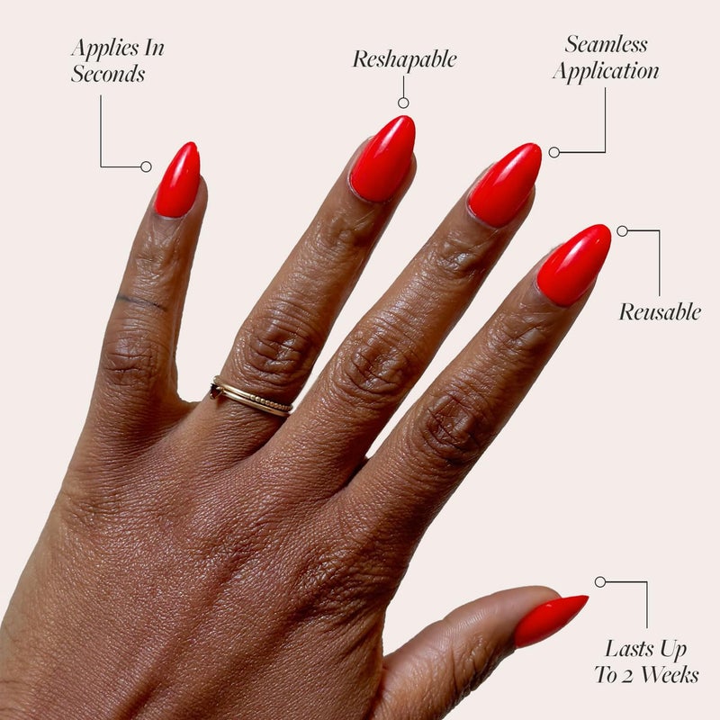 Glamnetic أظافر جلمنتيك المضغوطة - أحمر ناري | أظافر لوزية قصيرة حمراء زاهية غير شفافة، جودة صالون | 15 مقاس - مجموعة أظافر مكونة من 30 ظفر مع غراء - Image 3