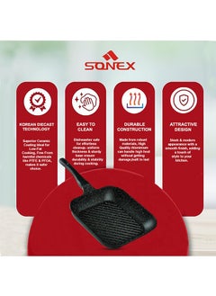 SONEX Sonex  Diecast Marble Coated Grill Pan 28 cm– Non-Stick, Raised Ridges, Cool-Touch Soft Handle, PFOA-Free, Dishwasher Safe, Easy Clean, Premium Korean Technology for Healthy Grilling, Black  - Image 4