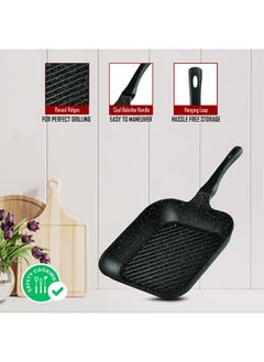 SONEX Sonex  Diecast Marble Coated Grill Pan 28 cm– Non-Stick, Raised Ridges, Cool-Touch Soft Handle, PFOA-Free, Dishwasher Safe, Easy Clean, Premium Korean Technology for Healthy Grilling, Black  - Image 5
