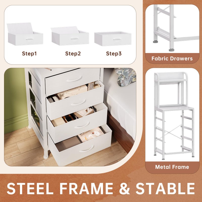 WODRAWER Tall Dresser for Bedroom, 4 Drawer Dresser & Chests of Drawers with Mirror & Open Shelves, Vertical Vanity Storage Cabinet for Small Space - Image 5