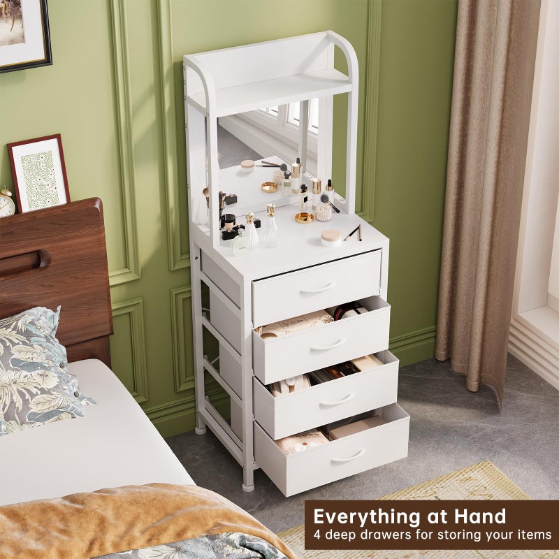 WODRAWER Tall Dresser for Bedroom, 4 Drawer Dresser & Chests of Drawers with Mirror & Open Shelves, Vertical Vanity Storage Cabinet for Small Space - Image 4