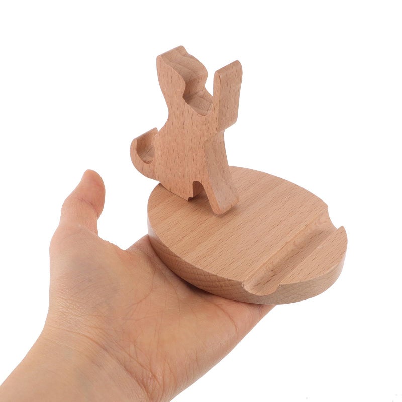 Wooden Cat Phone Stand Cute Cartoon Desktop Tablet Holder Non Slip Home Office Use - Image 4