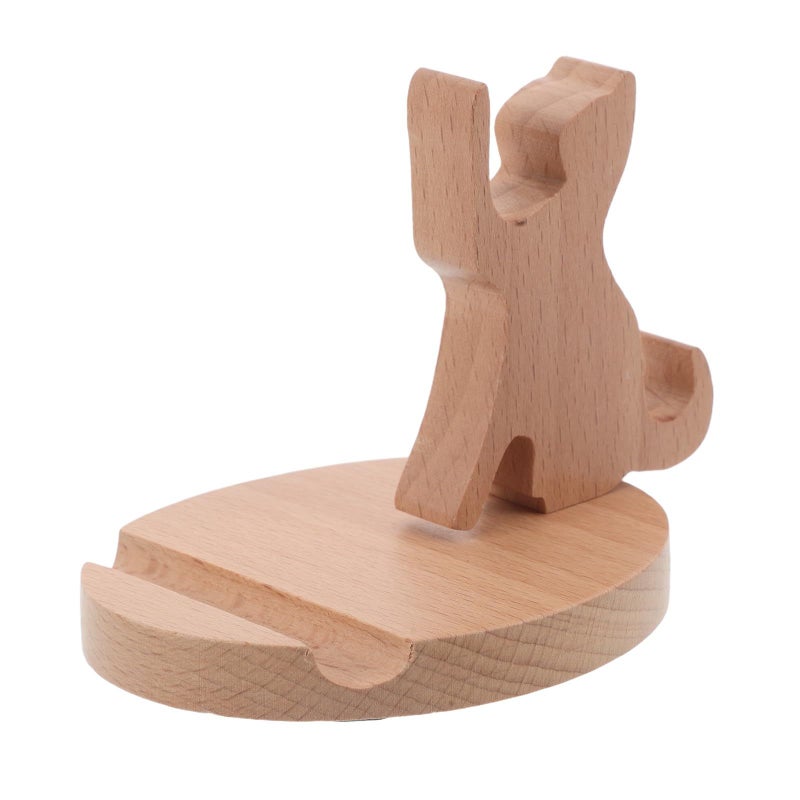 Wooden Cat Phone Stand Cute Cartoon Desktop Tablet Holder Non Slip Home Office Use - Image 2