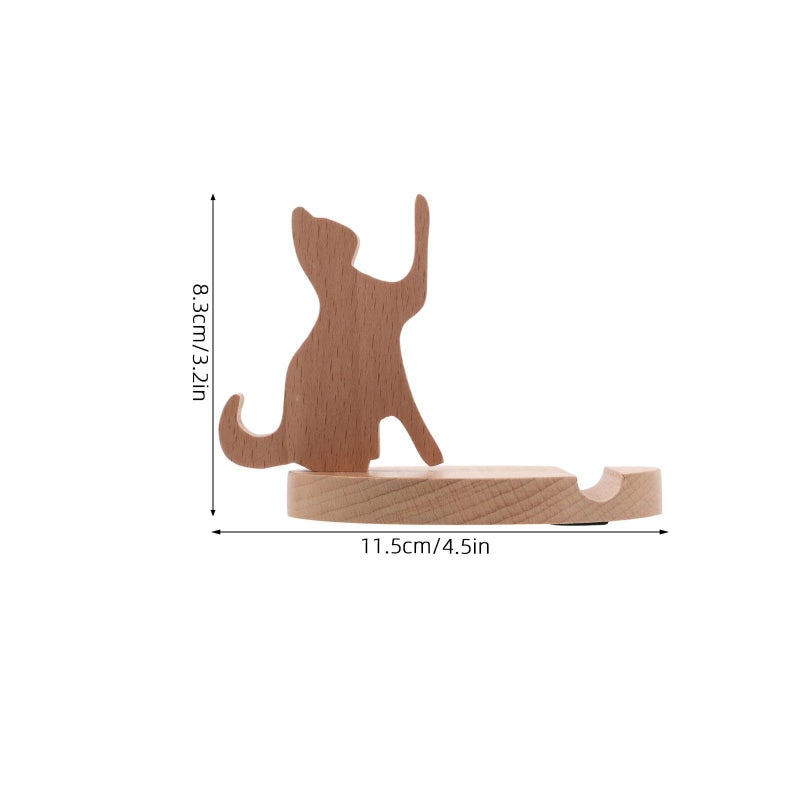 Wooden Cat Phone Stand Cute Cartoon Desktop Tablet Holder Non Slip Home Office Use - Image 3