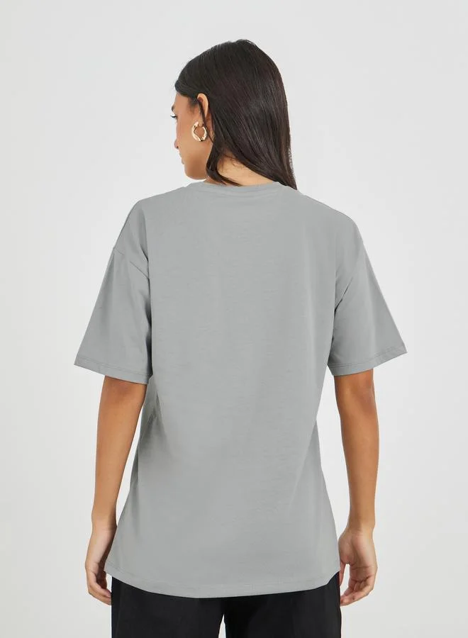 Styli Styli Brooklyn 89 Slogan Print Short Sleeve Oversized T-Shirt