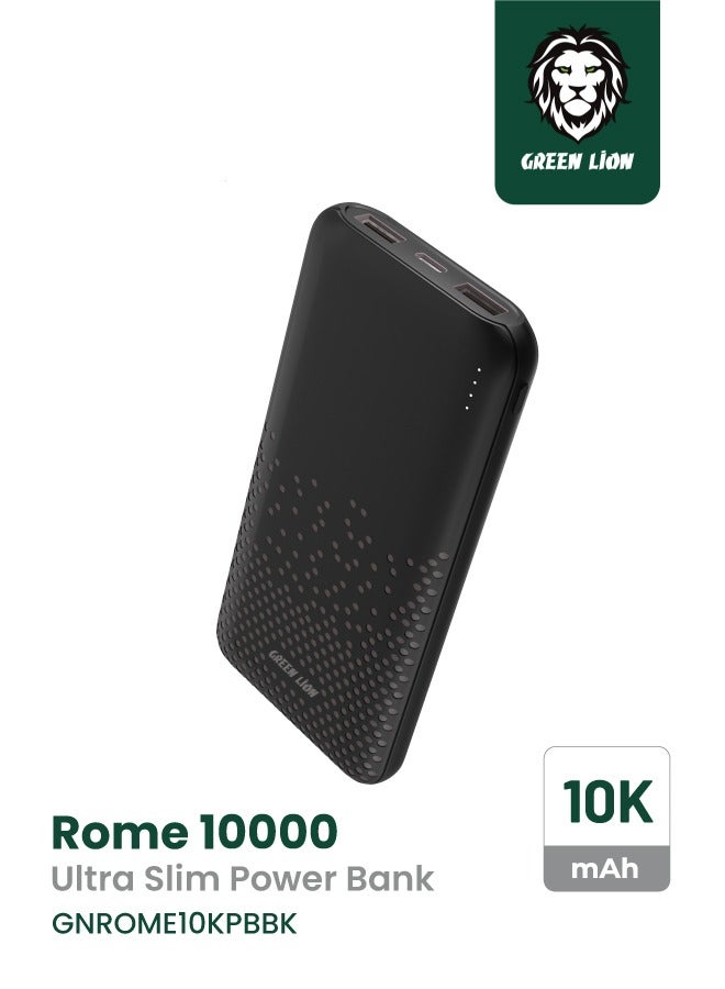 GREEN LION Rome 10000mAh Dual USB-A Power Bank / Type-C & Micro Input / Long Life Battery / Charging Protection / ABS+PC Material - Black - Image 1