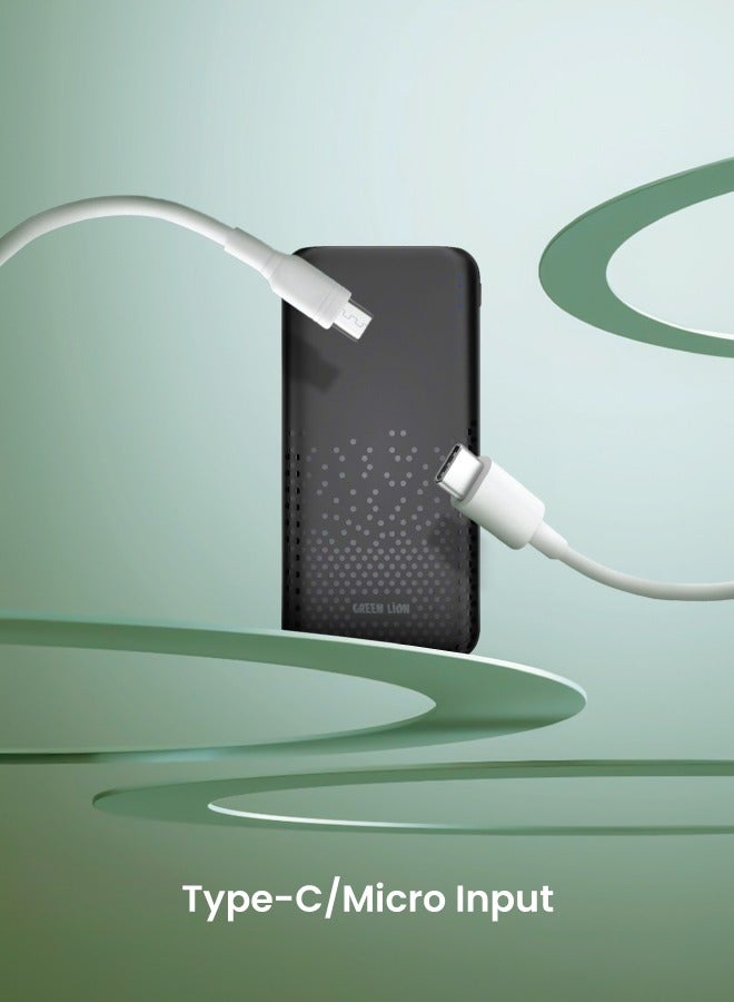 GREEN LION Rome 10000mAh Dual USB-A Power Bank / Type-C & Micro Input / Long Life Battery / Charging Protection / ABS+PC Material - Black - Image 4