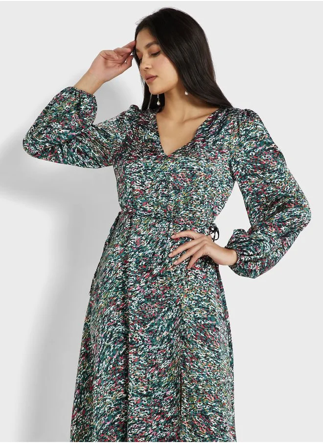 Little Mistress V-Neck Printed Dress