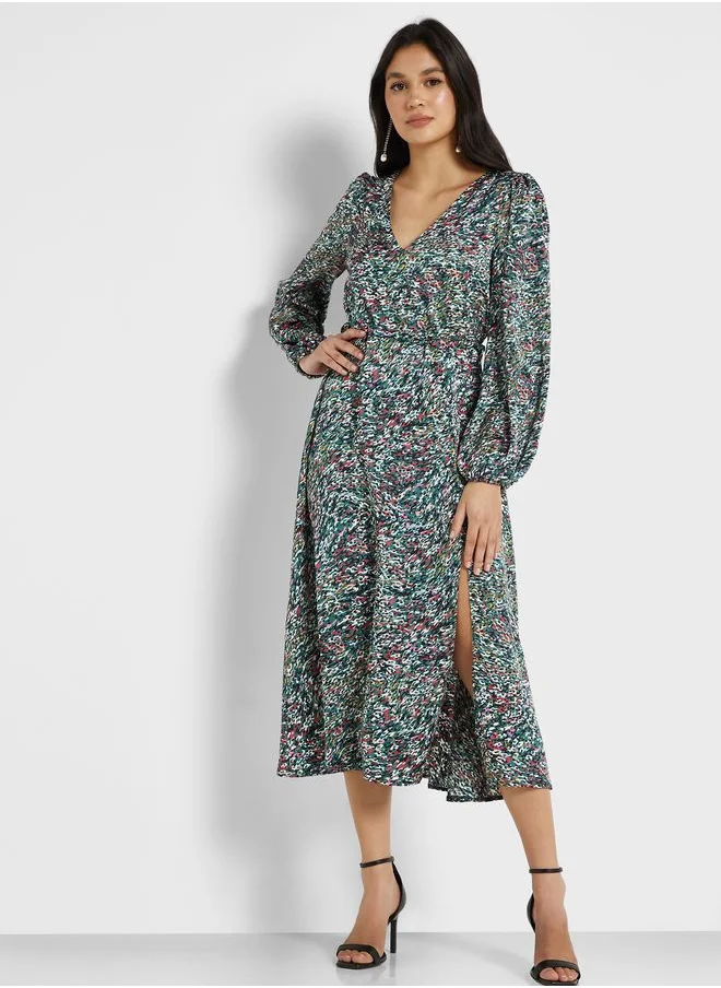 Little Mistress V-Neck Printed Dress