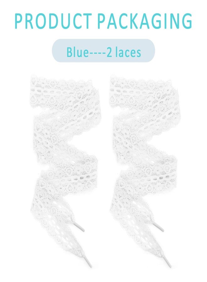 UamGlsob 3 cm Wide Lace Shoelaces, Flat Shoelaces, Flower Ballet Style, Cute Lace Shoelaces for Madame Trainers, Sports, Running, White, 54"/140cm - Image 2