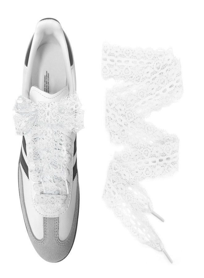 UamGlsob 3 cm Wide Lace Shoelaces, Flat Shoelaces, Flower Ballet Style, Cute Lace Shoelaces for Madame Trainers, Sports, Running, White, 54"/140cm - Image 1