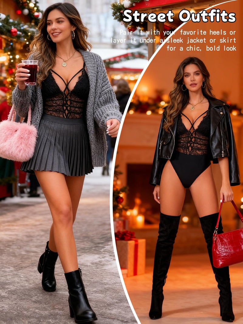 Buitifo Women Sexy Bodysuit One Piece Babydoll Lingerie Lace Teddy Negligee (Black,L) - Image 5