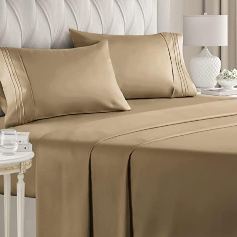 SEM B GRA Flat BedSheet with Pillow Covers 600 TC 100 Egyptian Cotton Bedsheet Comfortable Durable Hotel Quality Sheet Single_60x90 Beige - Image 1
