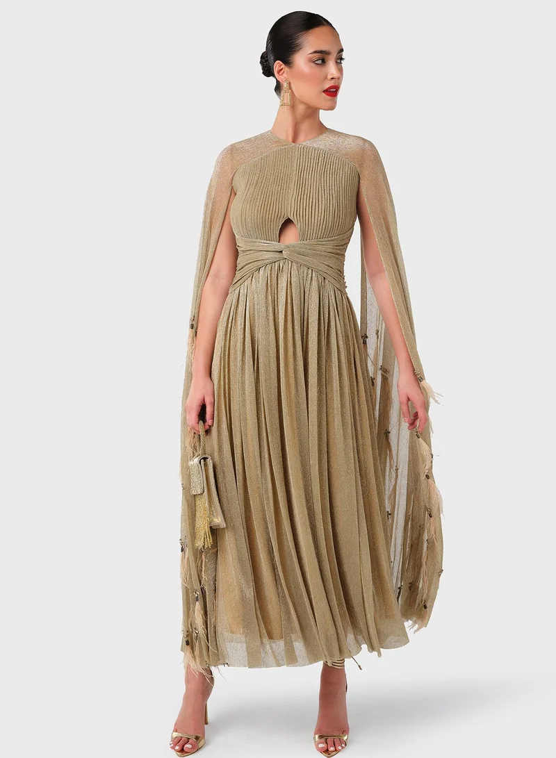 Threadz by Ajooni Metallic Pleated Gown Dress