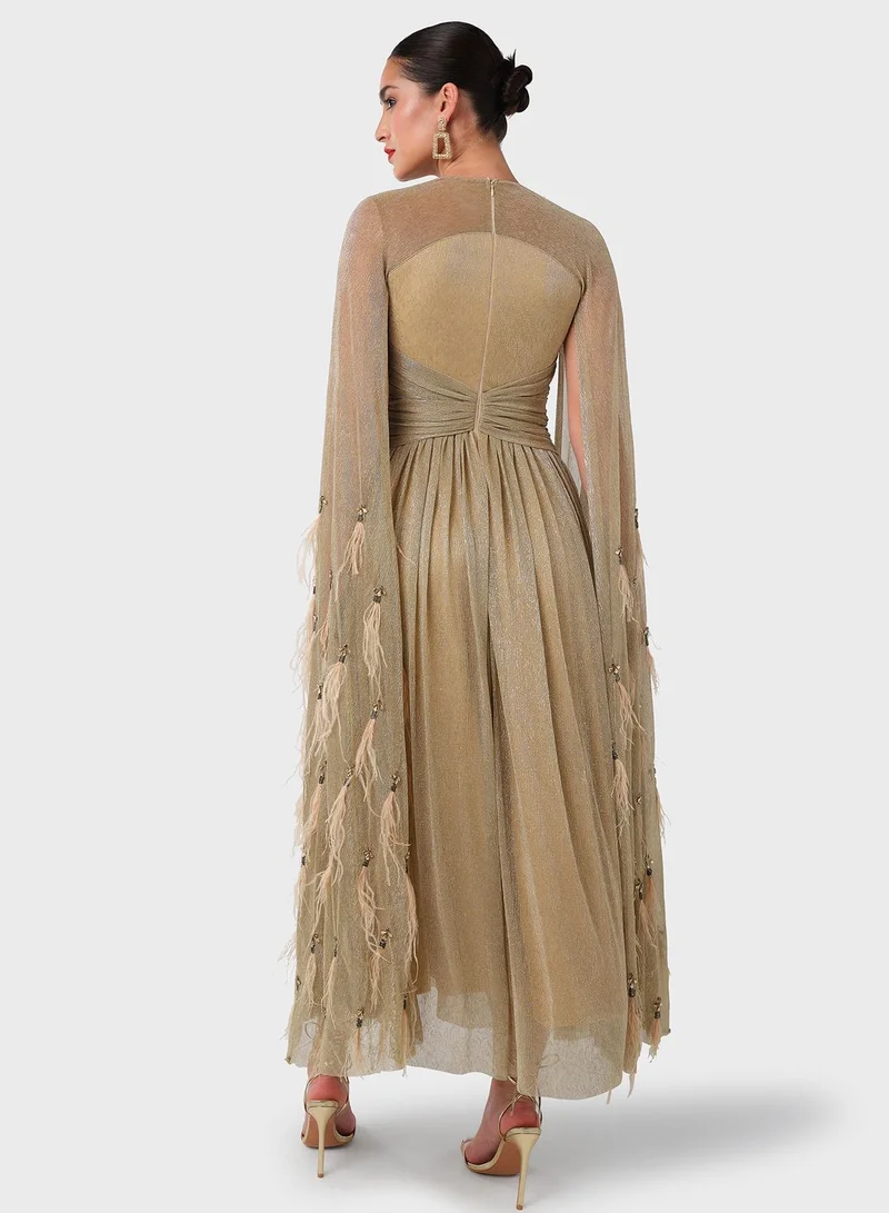 Threadz by Ajooni Metallic Pleated Gown Dress